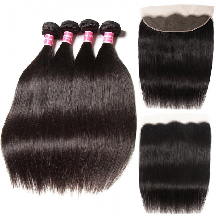 Incolorwig Best 4 Bundles Straight Human Hair Weave With Ear To Ear 13x4 Lace Frontal