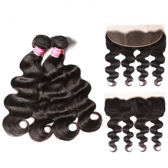 Incolorwig Brazilian Body Wave 13×4 Lace Frontal Closure With 3 Bundles Body Wave Hair