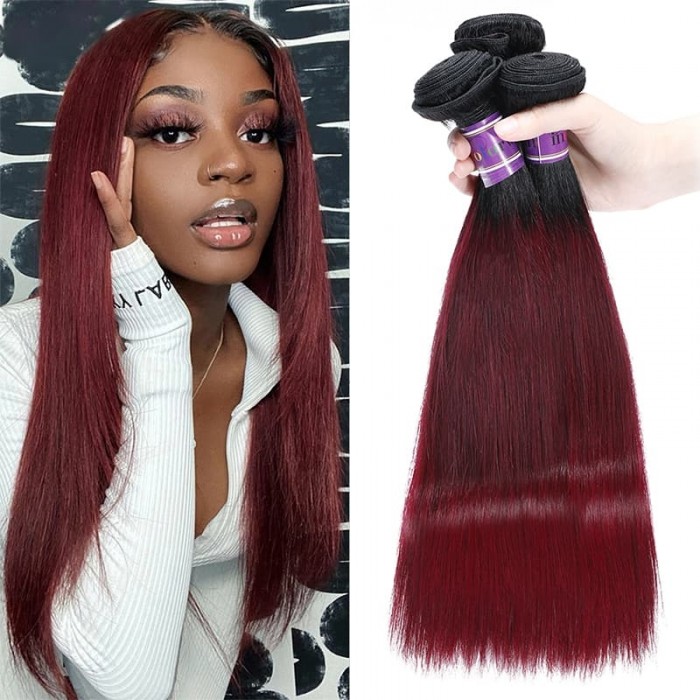 Incolorwig Virgin Brazilian 3 Bundles Human Hair New Pre-Colored  #TB99J Straight Remy Human Hair Weave