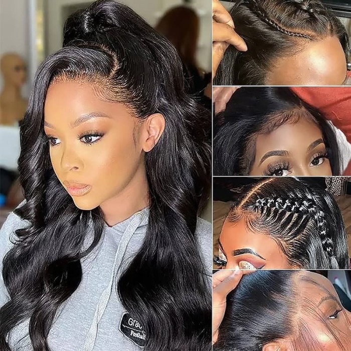Incolorwig 5x5 HD Lace CLosure Wig Human Hair Body Wave Natural Black Lace Closure Wig