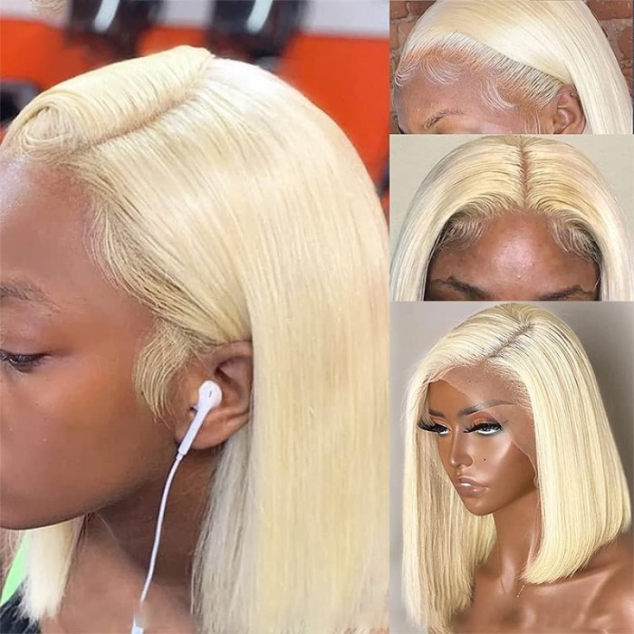 Incolorwig 13x4 Transparent Lace 613 Blonde Bob Wig Straight Human Hair Wig 150% Density  