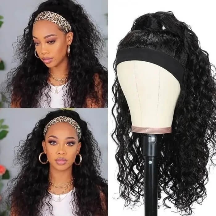 Incolorwig 150% Density Water Wave Human Hair Wig Machine Made Headband Wig No Glowing Down