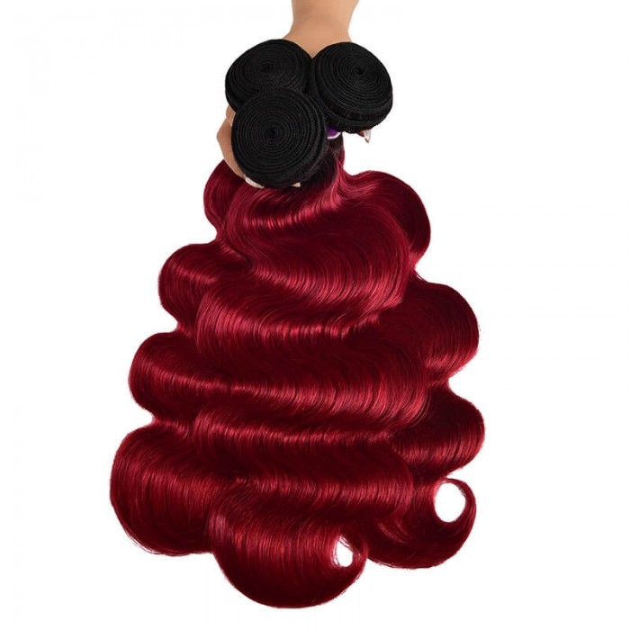 Incolorwig High Quality #TB Burgundy Body Wave Human Hair Weaves 3 Bundles Virgin Peruvian Human Hair