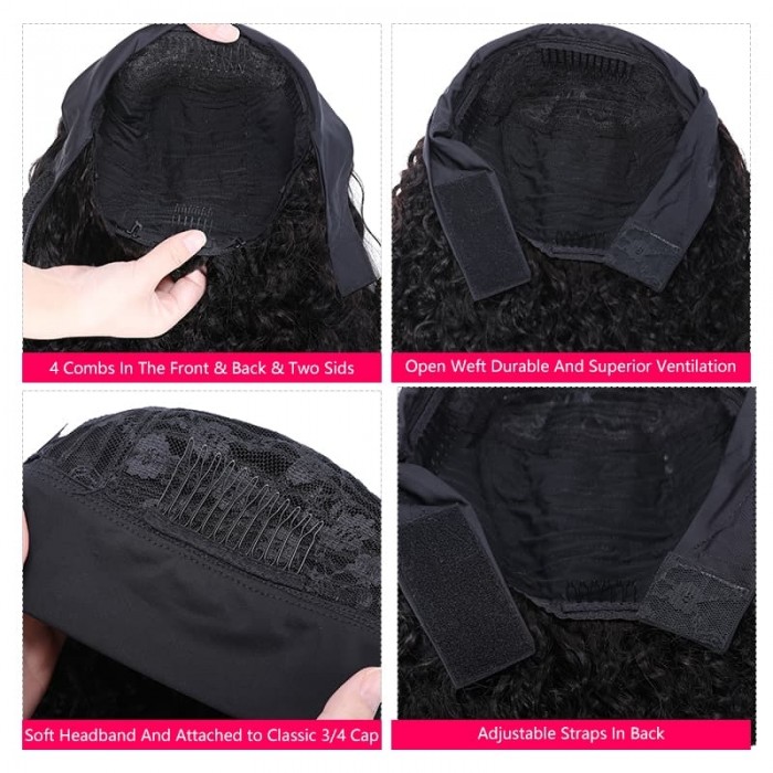 Incolorwig Superior Human Hair Wig 150% Density Jerry Curly Hair Headband Wig