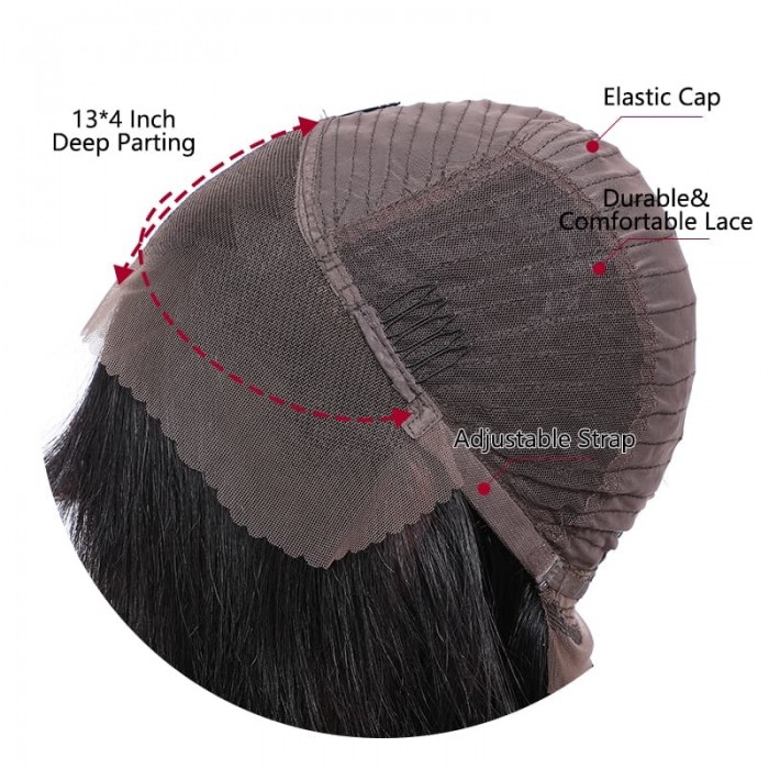 Incolorwig Natural Black 100% Human Hair Wig 13*4 Lace Frontal Bob Wig With Baby Hair