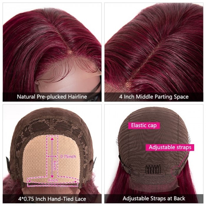 Incolorwig New Arrival 99J Lace Part Wigs Long Straight 13x4 Lace Frontal Wig Red Color Best Human Hair Wigs