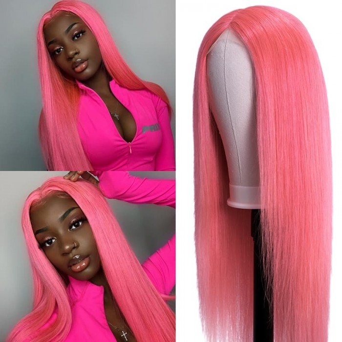 Incolorwig Barbie Pink Straight Hair Wig Hairline Lace Part Wig 150% Density Lace Pre-plucked Middle-part Wig for Women