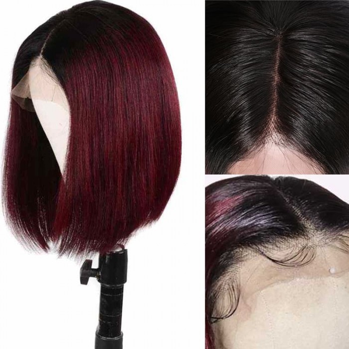 Incolorwig T1B99J Bob Straight Human Hair Wig 13x4 Red Blunt Cut Bob Wigs With Baby Hair 150% Density