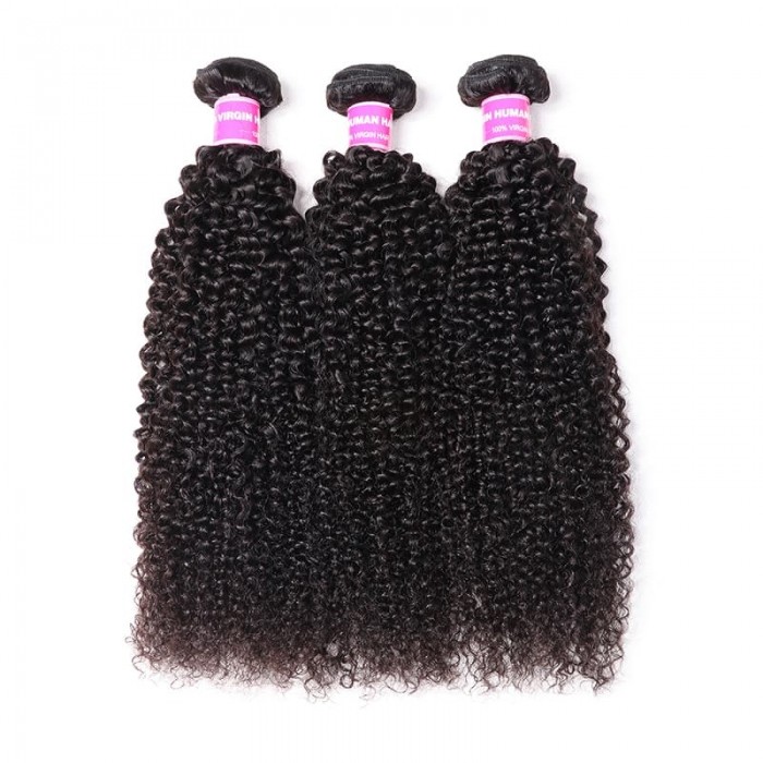 Incolorwig Kinky Curly Hair Weave 3 Bundles Brazilian Virgin Hair Natural Color