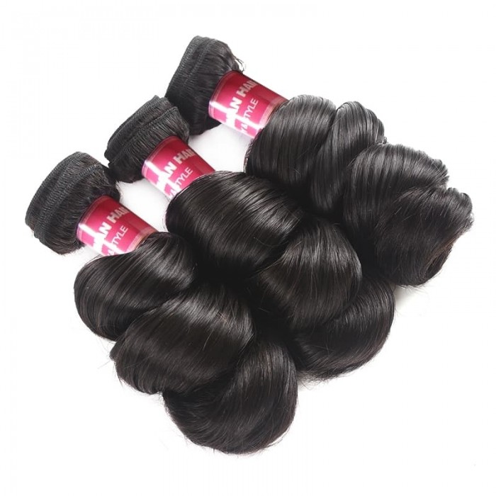 Incolorwig Brazilian Loose Wave Bundles 3 Pcs Loose Natural Black Human Hair Bundles
