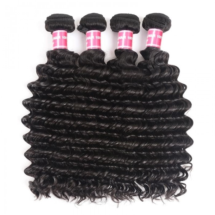 Incolorwig Deep Wave Weave 100% Virgin Human Hair Weave 4 Bundle Deals