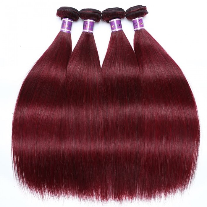 Incolorwig Peruvian 99J Human Hair 4 Bundles Straight Human Hair Weave