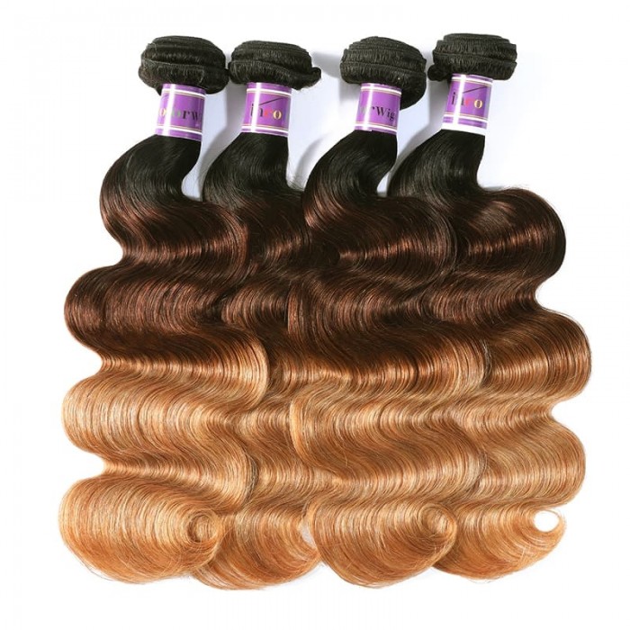 Incolorwig 100% Peruvian Human Hair 4 Bundles Deals #T1B427 Ombre Color Body Wave Human Hair Weave
