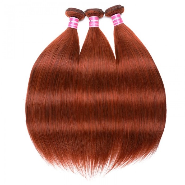 Incolorwig High Quality Ginger Color Peruvian Hair 3 Bundles #350 Ginger Straight Human Hair Weave