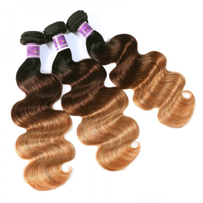 Incolorwig Virgin Brazilian Body Wave Hair Weave  #T1B427 Ombre Human Hair Weave 3 Bundles