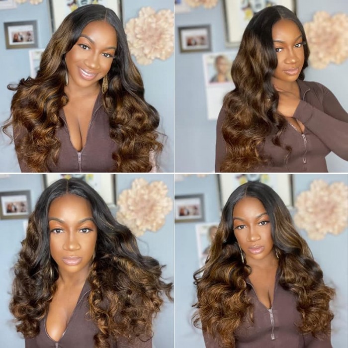 Incolorwig Body Wave 13*5*0.5 Lace T Part Wig #FB30 Highlight Color 13x4 Lace Frontal Ombre Wig