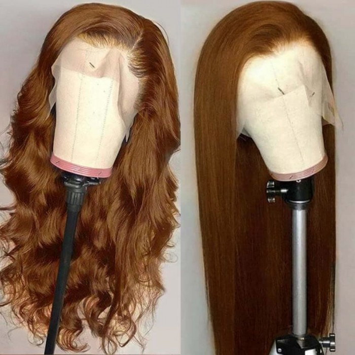 Incolorwig #8 Straight Human Hair 13x4 Lace Front Wig Colored Hair 150% Density Long Wigs