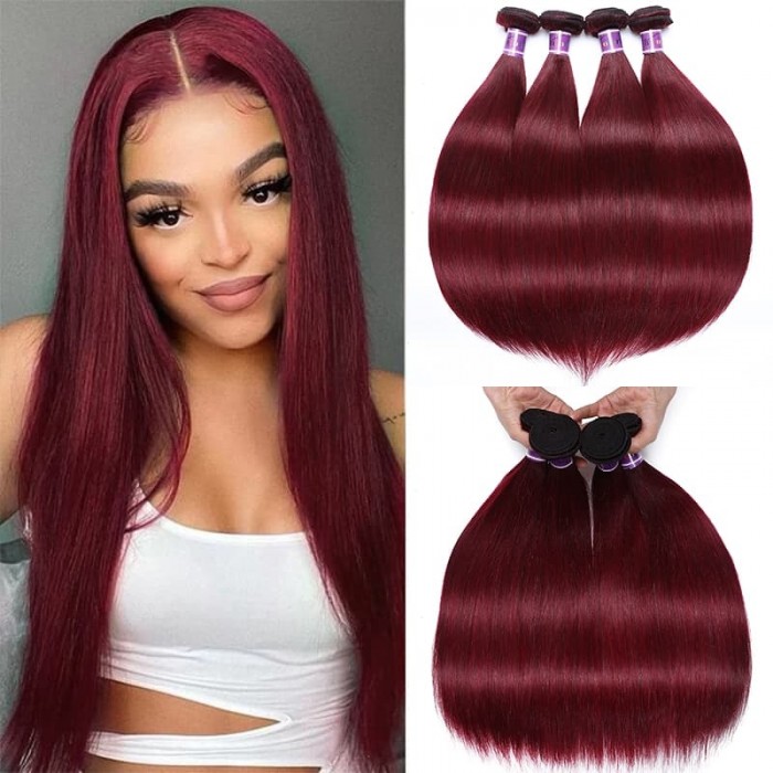 Incolorwig Brazillian 99J Color Human Hair 4 Bundles Straight Human Hair Weave