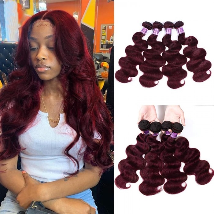 Incolorwig Virgin Brazillian 4 Bundles Human Hair Weave #99J Color Body Wave Hair 