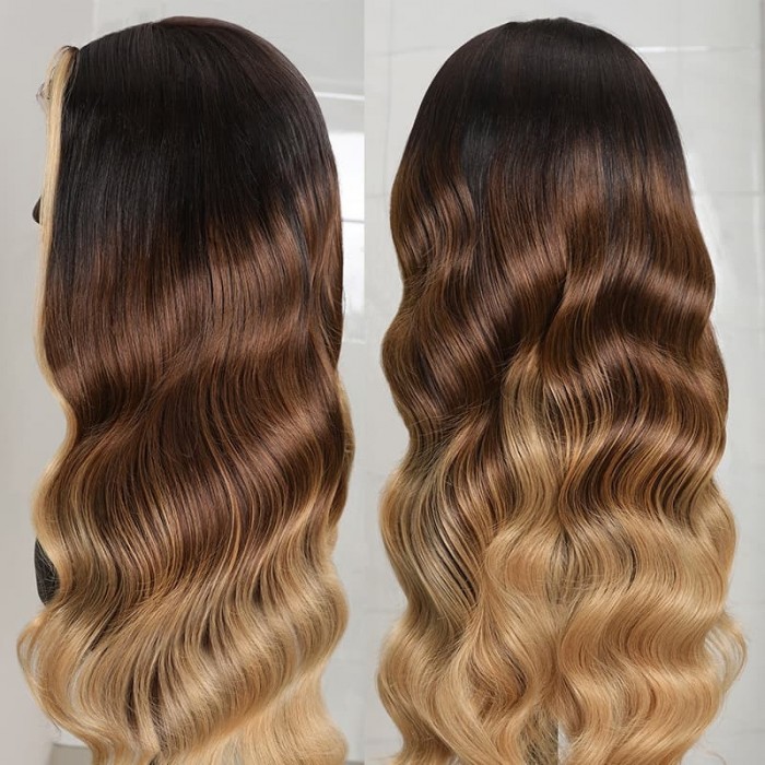 Incolorwig Face Framing Highlights Wigs Honey Blonde Loose Wave Wig Ombre T Part Wigs