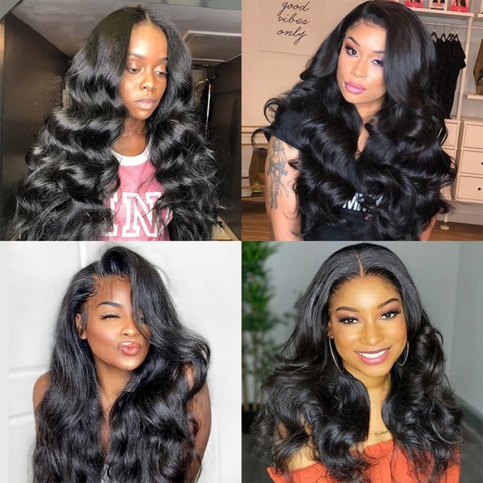 Incolorwig Soft And Bouncy Body Wave Human Hair Weave 4 Bundles With 4x4 Lace Closure