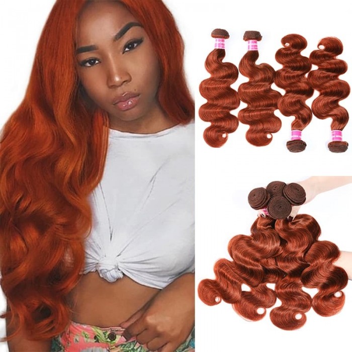 Incolorwig 100% Peruvian Human Hair Pre-colored #350 Color Ginger Weave Body Wave 4 Bundles Weave