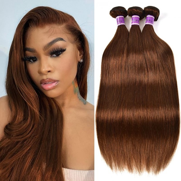 Incolorwig #4 Medium Brown Straight Virgin Brazilian Human Hair Weave 3 Bundles