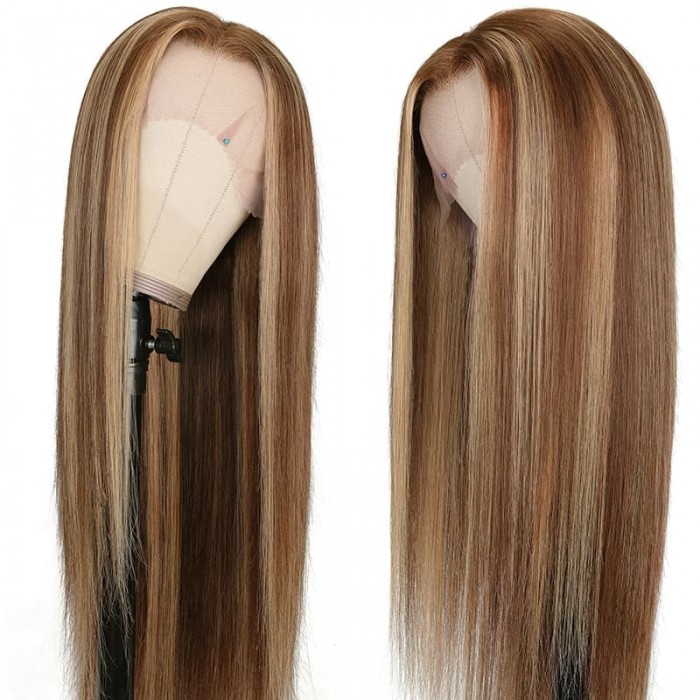 Incolorwig 13x4 Straight Honey Blond Ombre Color #TL412 Highlight 150% Lace Front Human Hair Wigs for Women