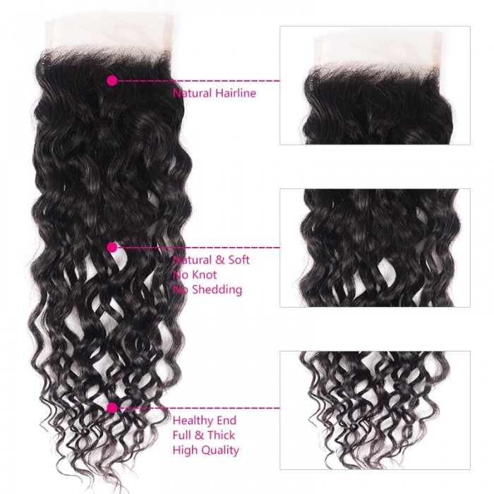Incolorwig Brazilian Water Wave Virgin Hair Weave 3 Bundles With Lace Closure 100% Virgin Human Hair