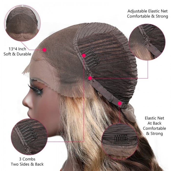 Incolorwig Honey Blond Highlight Wigs Body Wave 13*4 Lace Frontal Wig Pre-plucked Natural Hairline