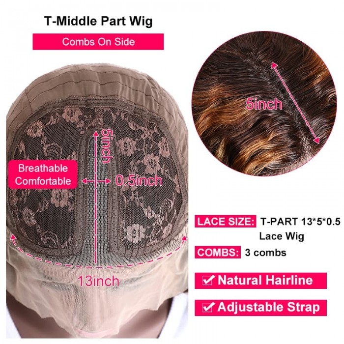 Incolorwig Water Wave Short Cut Bob Wig Ombre #427 T Part Lace Frontal 150% Density Wig