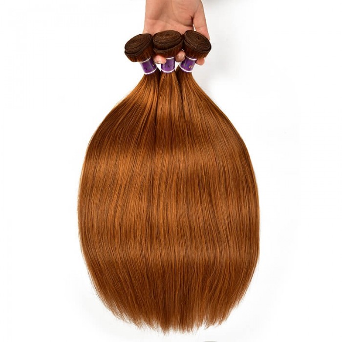 Incolorwig Virgin #30 Dark Brown Straight Peruvian 4 Bundles Human Hair Weave   