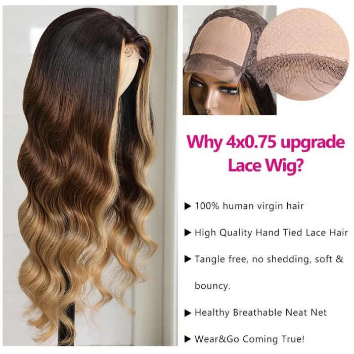 Incolorwig Face Framing Highlights Wigs Honey Blonde Loose Wave Wig Ombre T Part Wigs