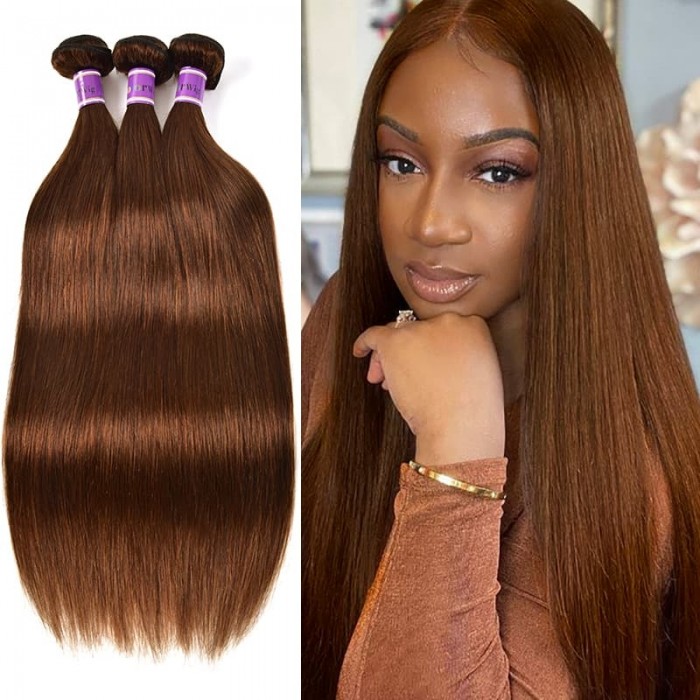Incolorwig #4 Medium Brown Straight Virgin Brazilian Human Hair Weave 3 Bundles