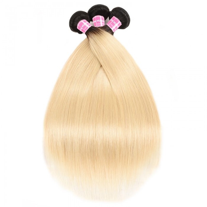 Incolorwig Selected Brazilian Human Hair Weave 3 Bundles #T1B613 Ombre Blonde Straight Hair