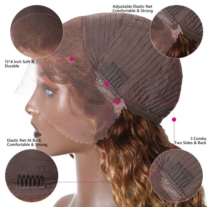 Incolorwig Honey Blonde 13x4 Pre Plucked Deep Wave Ombre Colored Lace Frontal Wig For Women