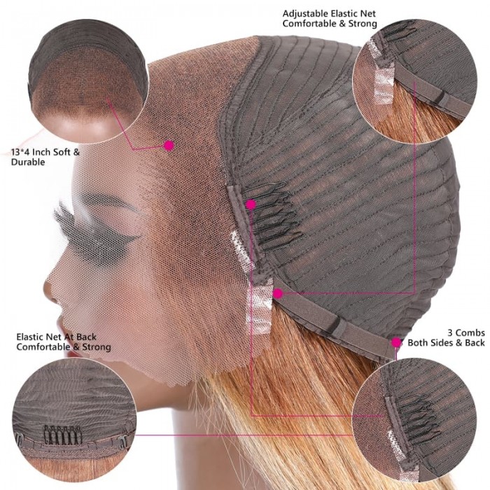 Incolorwig Honey Brown Ombre 13*4 Transparent Lace Front Straight Hair Wig With Bangs