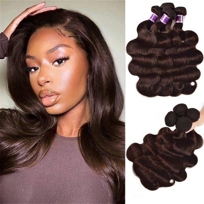 Incolorwig Virgin #2 Dark Brown Peruvian Body Wave 4 Bundles Human Hair Weave   