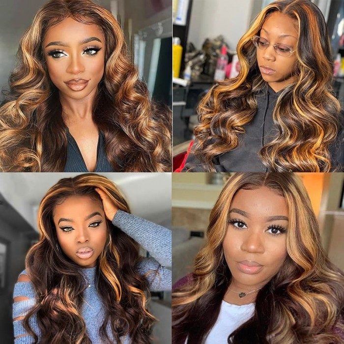 Incolorwig Brown Color Body Wave 13*4 Lace Front Wigs 150% Density FB30 Highlight Wigs