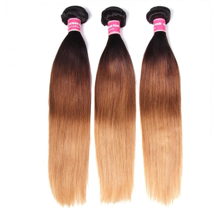 Incolorwig 100% Human Hair #T1B427 Ombre 3 Bundles Stragiht Hair With 4*4 Lace Closure Free Part For Women