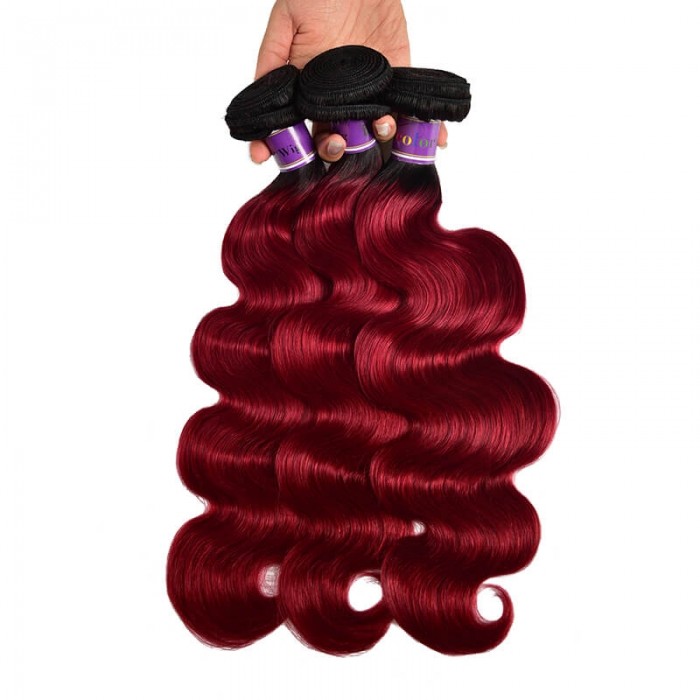 Incolorwig High Quality #TB Burgundy Body Wave Human Hair Weaves 3 Bundles Virgin Peruvian Human Hair