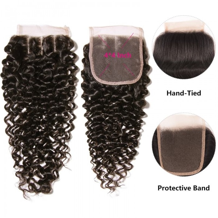 Incolorwig Jerry Curly Virgin Hair 3 Bundles With Pre-plucked 4*4 Lace Closure Human Hair