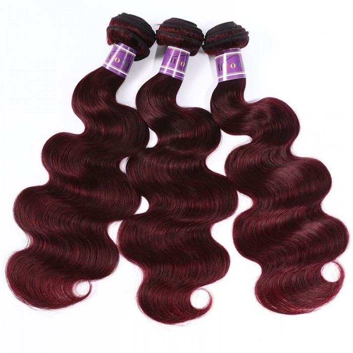 Incolorwig 3 Bundles Hair Weave #99J Body Wave Peruvian Human Hair