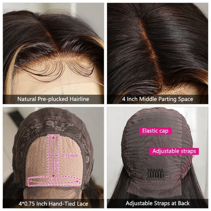 Incolorwig Face Framing Highlights Wigs Honey Blonde Loose Wave Wig Ombre T Part Wigs