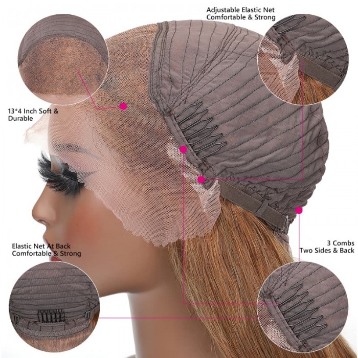 Incolorwig #8 Straight Human Hair 13x4 Lace Front Wig Colored Hair 150% Density Long Wigs