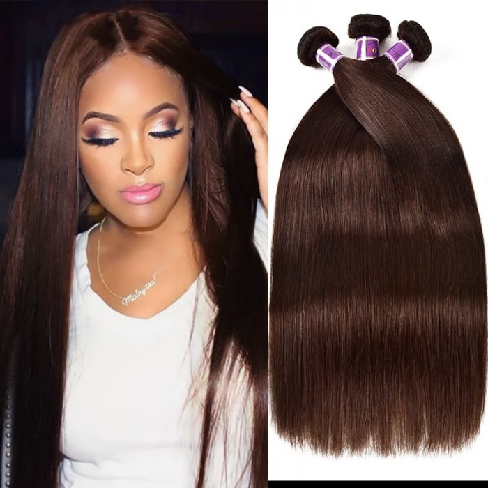 Incolorwig Brazilian 3 Bundles Virgin Human Hair  #2 Dark Brown High Quality Straight Weave