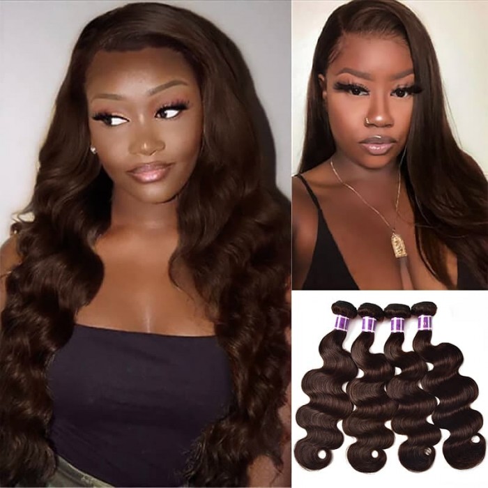 Incolorwig Virgin #2 Dark Brown Brazilian Body Wave 4 Bundles Human Hair Weave
