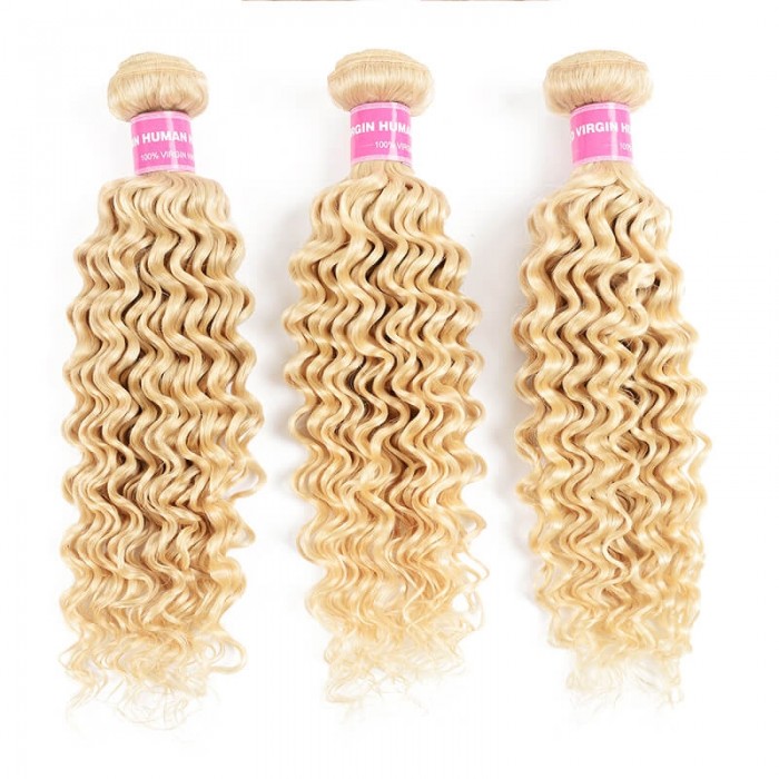 Incolorwig Superior Peruvian Human Hair 3 Bundles Deals #613 Blonde Deep Wave Hair Weave
