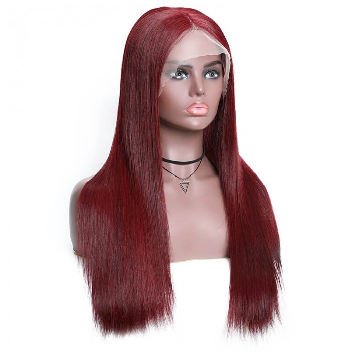Incolorwig Straight Human Hair 13*6 Lace Frontal Wig 150% Density #99J Red Hair Wig