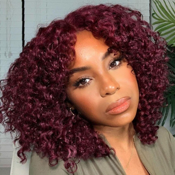 Incolorwig 99J Colored Curly Human Hair Wigs Pre Plucked Burgundy Lace Part Wigs For Women